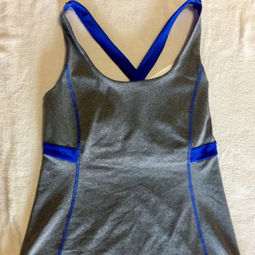 Lucy Blue Gray Athletic Yoga Fitness Racerback Top Padded Adjustable Bra NWT szS